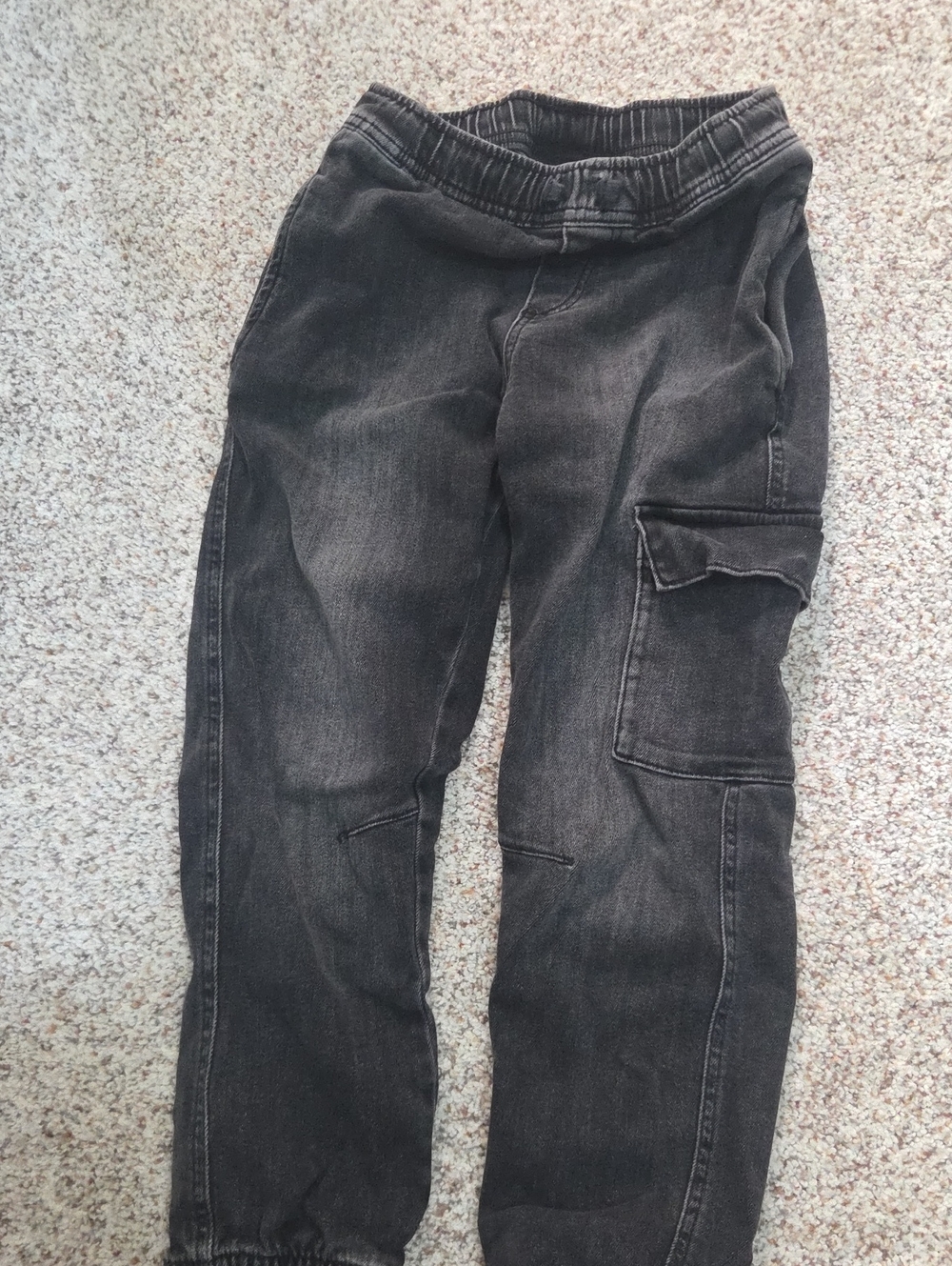 Zara Kids washed black denim cargo joggers.